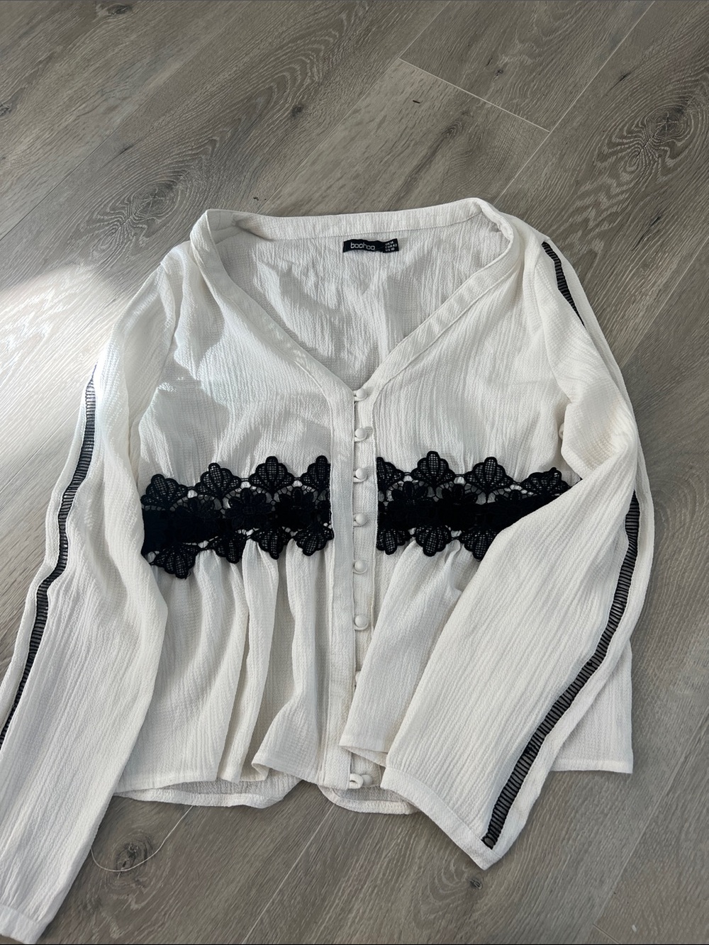 Boohoo White Blouse with Black Lace Waist